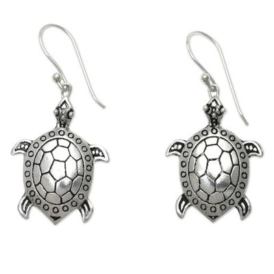 Alternate image for Handcrafted Silver Turtle Earrings Turtle of the Sea