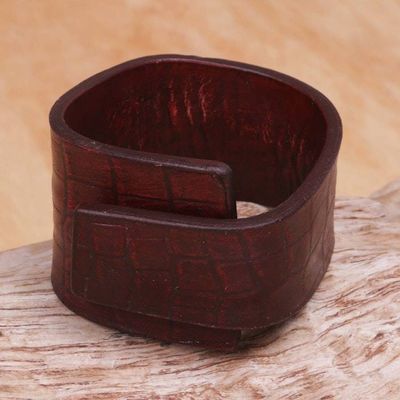 Alternate image for Leather Wristband Bracelet Fearless in Red