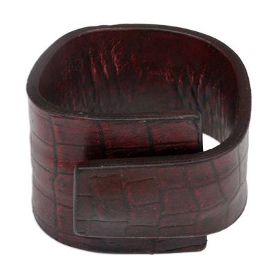 Alternate image for Leather Wristband Bracelet Fearless in Red