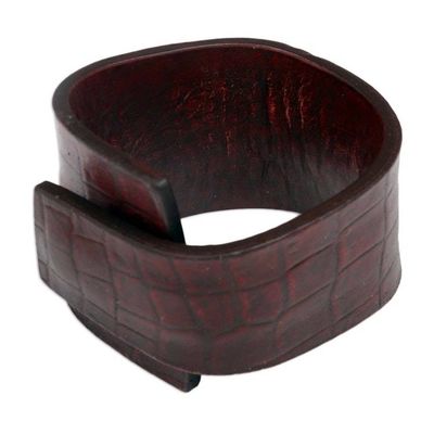 Alternate image for Leather Wristband Bracelet Fearless in Red