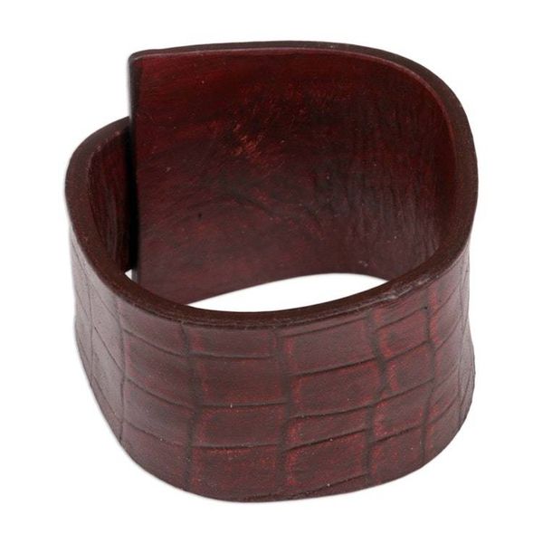 Alternate image for Leather Wristband Bracelet Fearless in Red