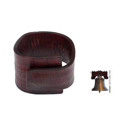 Alternate image for Leather Wristband Bracelet Fearless in Red