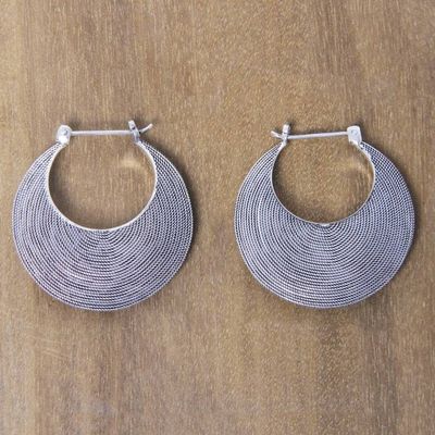 Alternate image for Handmade Textured Sterling Hoop Earrings from Bali Hypnotic Bali Moon