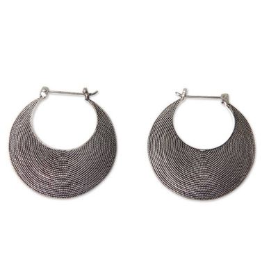 Alternate image for Handmade Textured Sterling Hoop Earrings from Bali Hypnotic Bali Moon