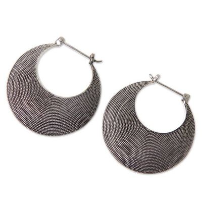 Alternate image for Handmade Textured Sterling Hoop Earrings from Bali Hypnotic Bali Moon