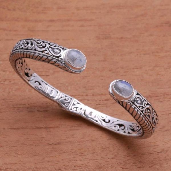 Alternate image for Scroll Pattern Rainbow Moonstone Cuff Bracelet from Bali Treasure Trove