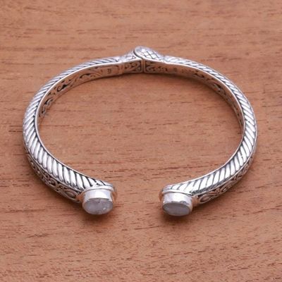 Alternate image for Scroll Pattern Rainbow Moonstone Cuff Bracelet from Bali Treasure Trove