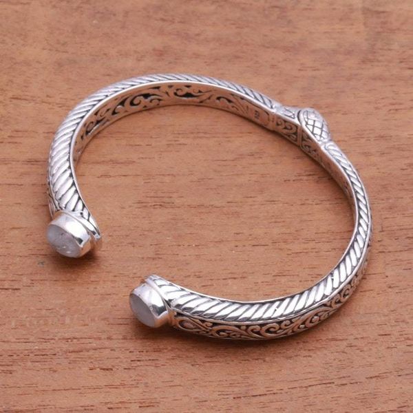 Alternate image for Scroll Pattern Rainbow Moonstone Cuff Bracelet from Bali Treasure Trove