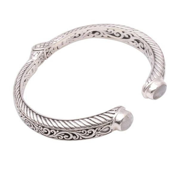 Alternate image for Scroll Pattern Rainbow Moonstone Cuff Bracelet from Bali Treasure Trove