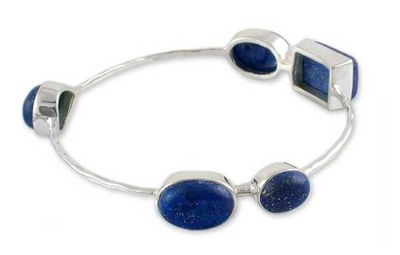 Alternate image for Sterling Silver Bangle Bracelet with Lapis Lazuli  Depth