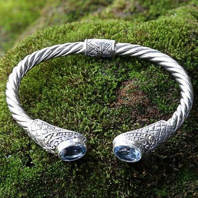 Primary image for Blue Topaz Sterling Silver Cuff Bracelet from Indonesia Sterling Rope