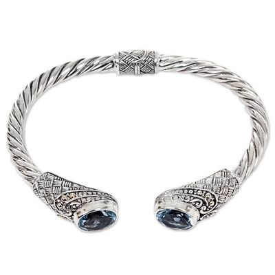 Alternate image for Blue Topaz Sterling Silver Cuff Bracelet from Indonesia Sterling Rope