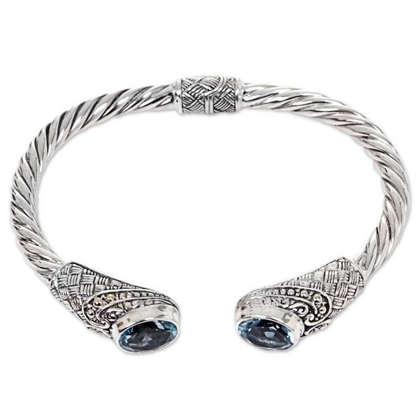 Alternate image for Blue Topaz Sterling Silver Cuff Bracelet from Indonesia Sterling Rope