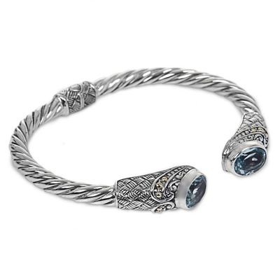 Alternate image for Blue Topaz Sterling Silver Cuff Bracelet from Indonesia Sterling Rope