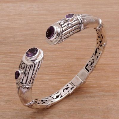 Primary image for Sterling Silver Bamboo Motif Cuff Bracelet with Amethyst Bamboo Rule