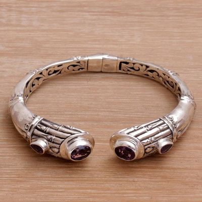 Alternate image for Sterling Silver Bamboo Motif Cuff Bracelet with Amethyst Bamboo Rule