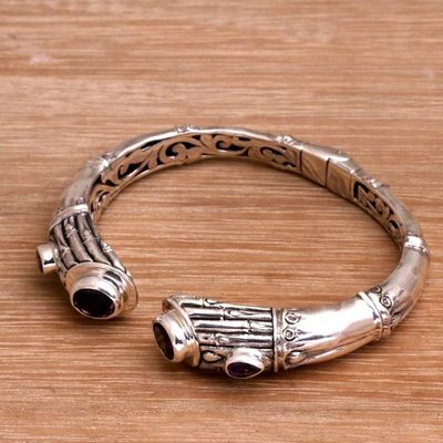 Alternate image for Sterling Silver Bamboo Motif Cuff Bracelet with Amethyst Bamboo Rule