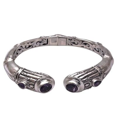 Alternate image for Sterling Silver Bamboo Motif Cuff Bracelet with Amethyst Bamboo Rule
