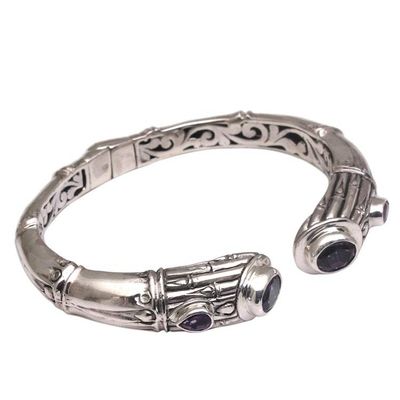 Alternate image for Sterling Silver Bamboo Motif Cuff Bracelet with Amethyst Bamboo Rule