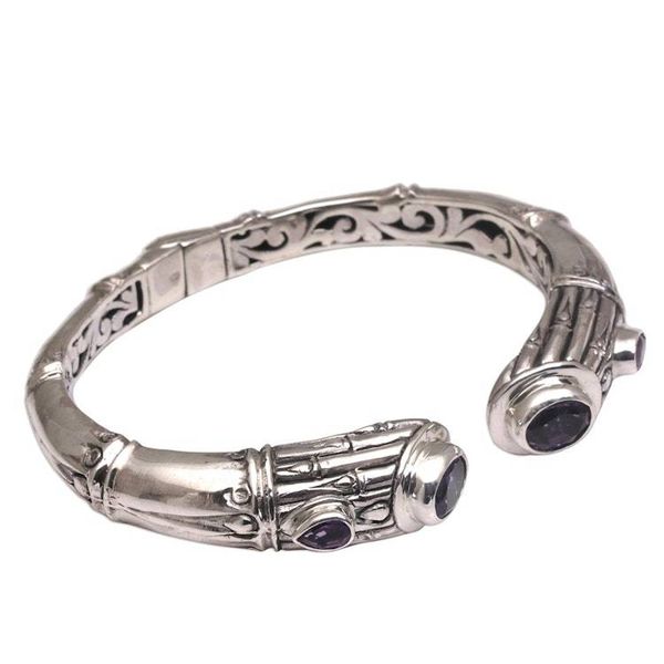 Alternate image for Sterling Silver Bamboo Motif Cuff Bracelet with Amethyst Bamboo Rule