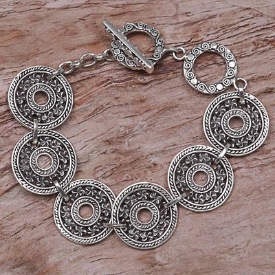 Alternate image for Hand Made 925 Sterling Silver Link Bracelet Indonesia Jepun Coin