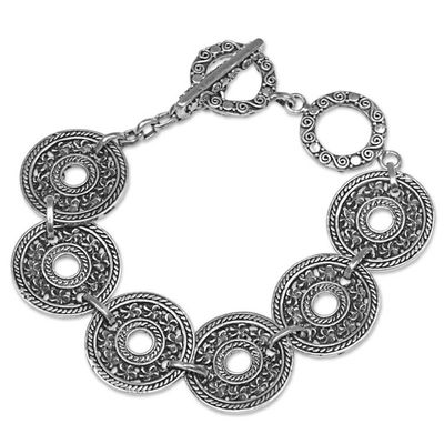 Alternate image for Hand Made 925 Sterling Silver Link Bracelet Indonesia Jepun Coin