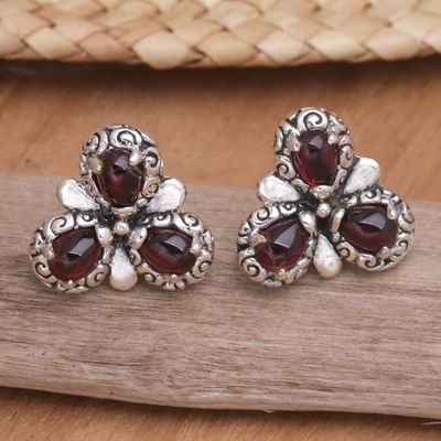 Primary image for Artisan Crafted Sterling Silver and Garnet Button Earrings Red Bougainvillea