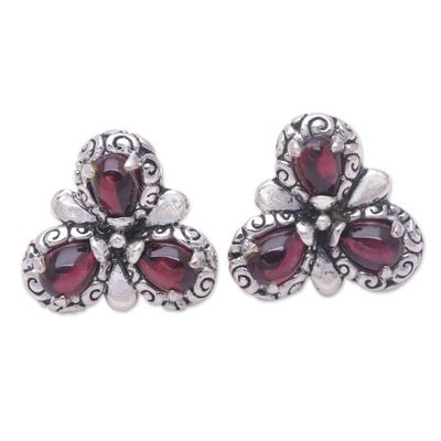 Alternate image for Artisan Crafted Sterling Silver and Garnet Button Earrings Red Bougainvillea