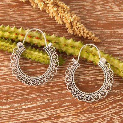 Primary image for Artisan Jewelry Sterling Silver Hoop Earrings Balinese Lace