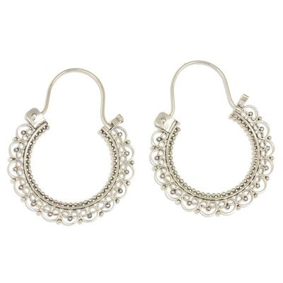 Alternate image for Artisan Jewelry Sterling Silver Hoop Earrings Balinese Lace