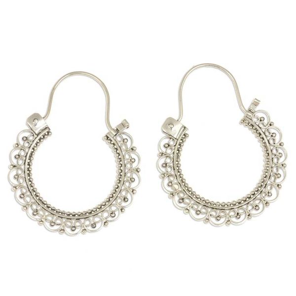 Alternate image for Artisan Jewelry Sterling Silver Hoop Earrings Balinese Lace
