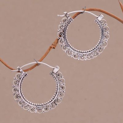 Alternate image for Artisan Jewelry Sterling Silver Hoop Earrings Balinese Lace