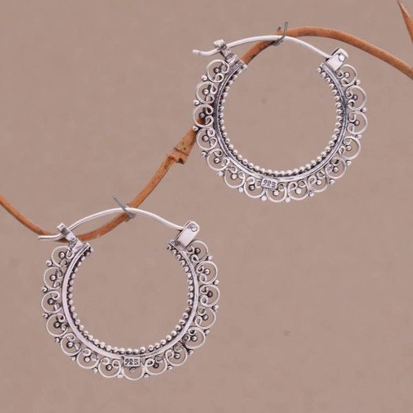 Alternate image for Artisan Jewelry Sterling Silver Hoop Earrings Balinese Lace