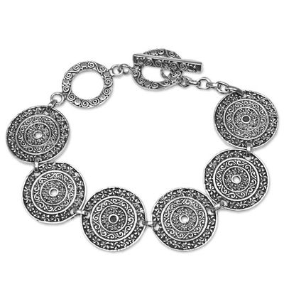 Alternate image for Sterling Silver Handcrafted Disc Link Bracelet Frangipani Altar