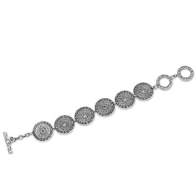 Alternate image for Sterling Silver Handcrafted Disc Link Bracelet Frangipani Altar