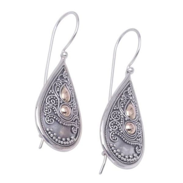 Alternate image for Sterling Silver and 18k Gold Plated Earrings Bali Antique