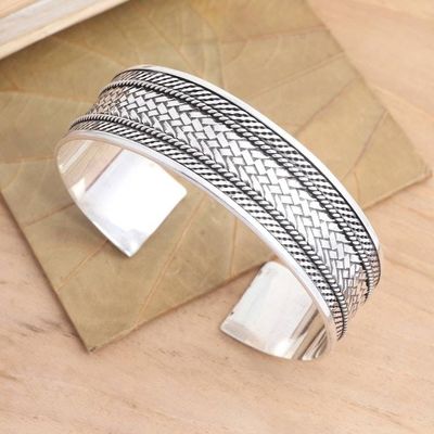 Alternate image for Woven Motif Sterling Silver Cuff Bracelet Woven Motif