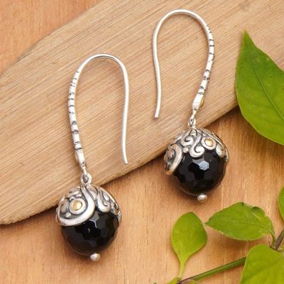 Alternate image for Fair Trade Gold Accent and Onyx Dangle Earrings Denpasar Belle