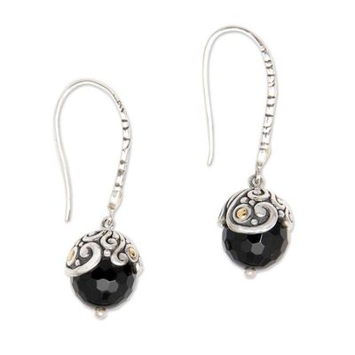 Alternate image for Fair Trade Gold Accent and Onyx Dangle Earrings Denpasar Belle