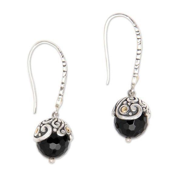 Alternate image for Fair Trade Gold Accent and Onyx Dangle Earrings Denpasar Belle