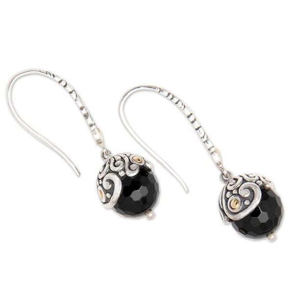 Alternate image for Fair Trade Gold Accent and Onyx Dangle Earrings Denpasar Belle