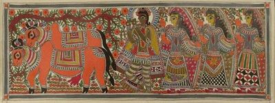 Primary image for Indian Madhubani Folk Art Painting Krishna the Cowherd