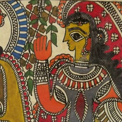 Alternate image for Indian Madhubani Folk Art Painting Krishna the Cowherd