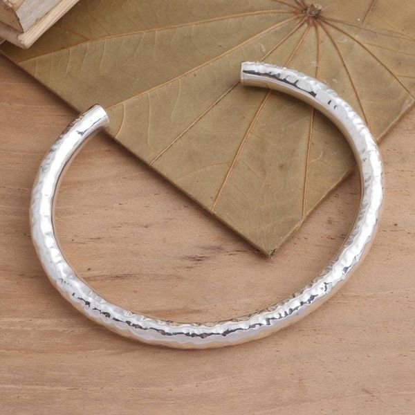 Alternate image for Hammered Sterling Silver Cuff Bracelet Undulating Waves
