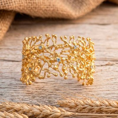 Alternate image for Birthstone 1-Carat Faceted Round Blue Topaz Cuff Bracelet Angelic Beginnings