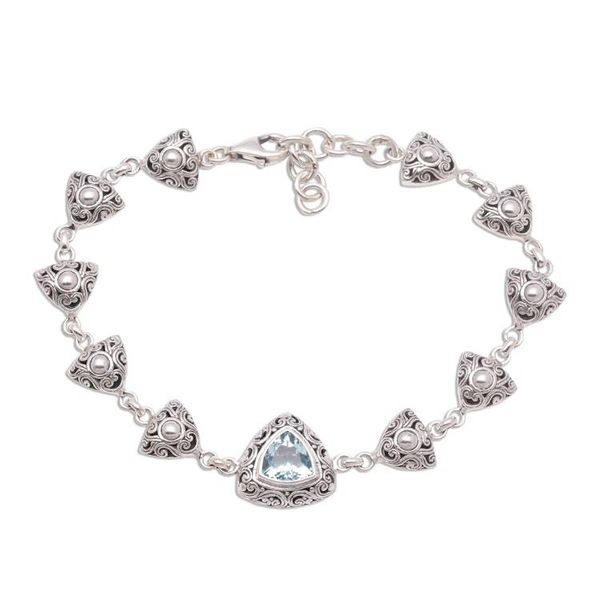 Alternate image for Triangular Blue Topaz Pendant Bracelet from Bali Triangle of Swirls