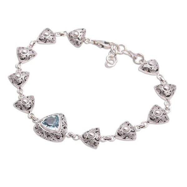 Alternate image for Triangular Blue Topaz Pendant Bracelet from Bali Triangle of Swirls