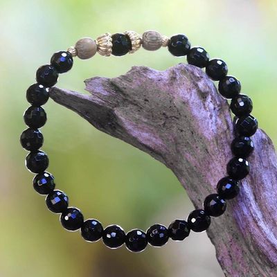 Alternate image for Gold Accented Onyx Beaded Stretch Bracelet from Bali Batuan Tune