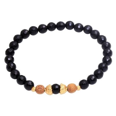 Alternate image for Gold Accented Onyx Beaded Stretch Bracelet from Bali Batuan Tune