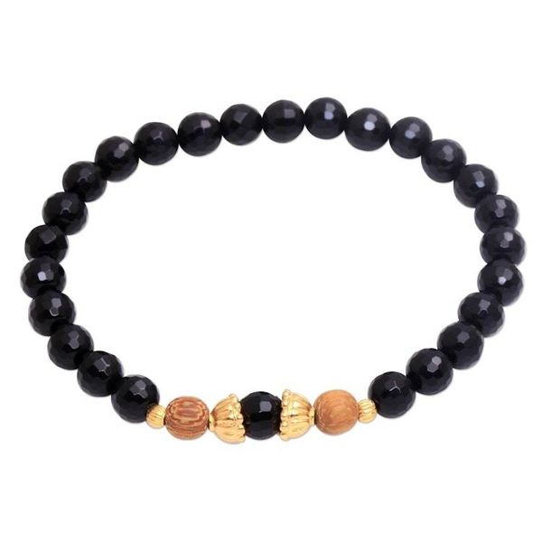 Alternate image for Gold Accented Onyx Beaded Stretch Bracelet from Bali Batuan Tune
